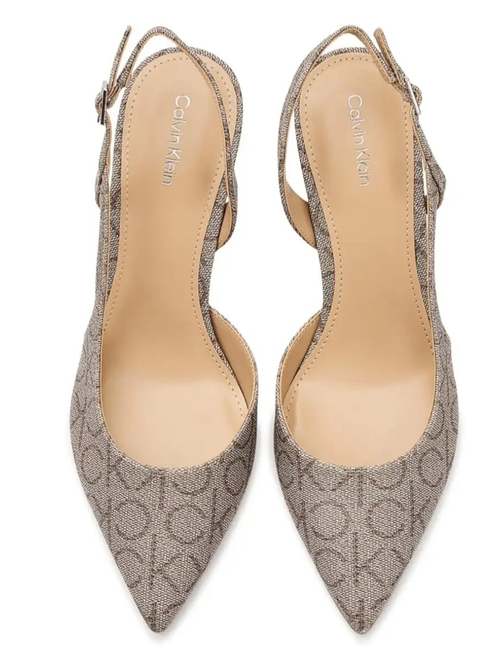 Calvin Klein Women's Beige Logo Slingback Pointed Toe Pumps